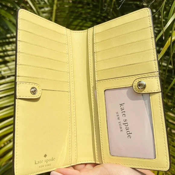 Kate Spade Cameron Large Slim Bifold Wallet Saffiano PVC Butter Yellow - Picture 4 of 4